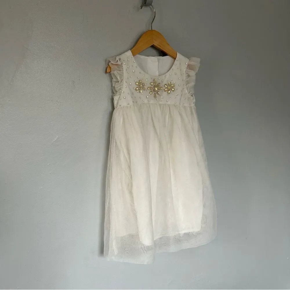 Baby Gap Toddler Flower Girls White Ivory Tulle Bling Rhinestone Party Dress 4T